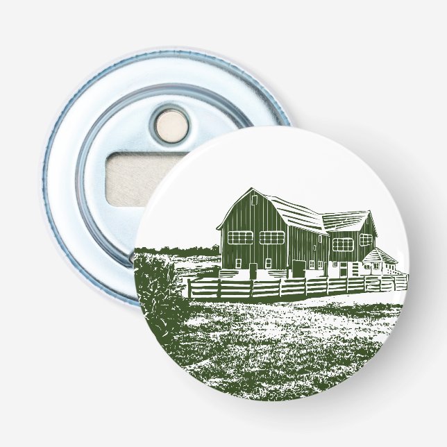 Countryside landscape woodcut style farm house bottle opener (Front)
