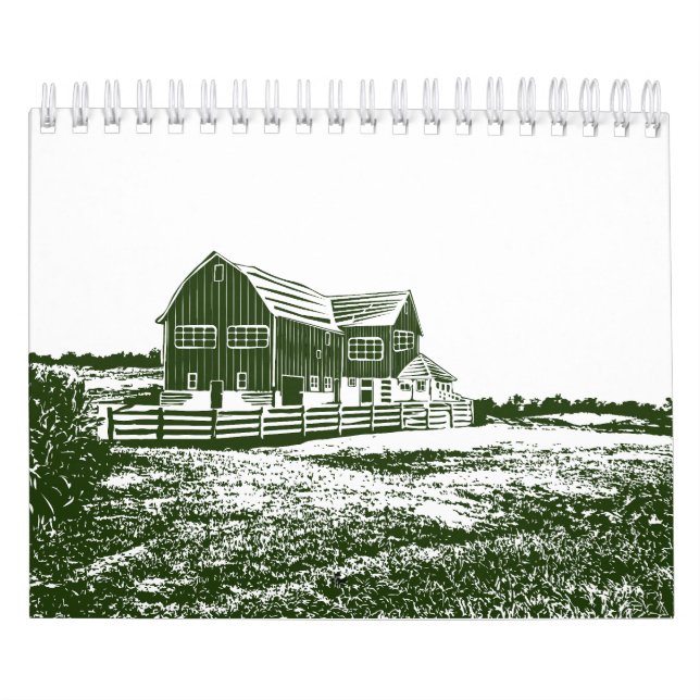 Countryside landscape woodcut style farm house calendar (Cover)