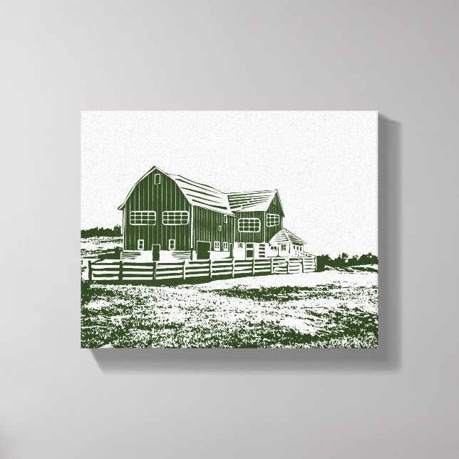 Countryside landscape woodcut style farm house canvas print (Front)