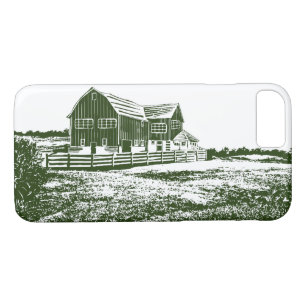 Countryside landscape woodcut style farm house iPhone 8/7 case