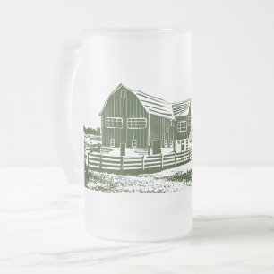 Countryside landscape woodcut style farm house frosted glass beer mug