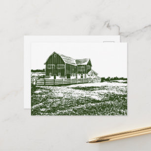 Countryside landscape woodcut style farm house holiday postcard
