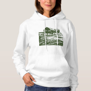Countryside landscape woodcut style farm house hoodie
