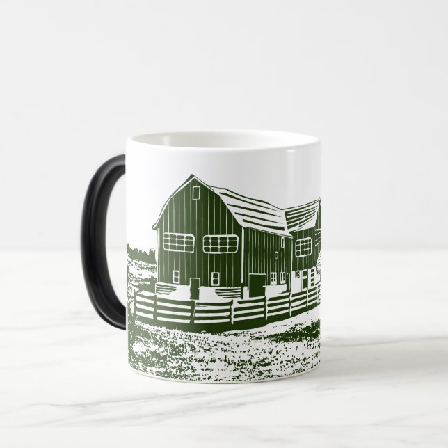 Countryside landscape woodcut style farm house magic mug (Front Left)