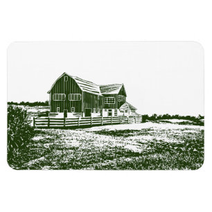 Countryside landscape woodcut style farm house magnet