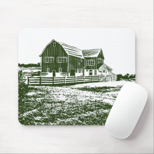 Countryside landscape woodcut style farm house mouse mat