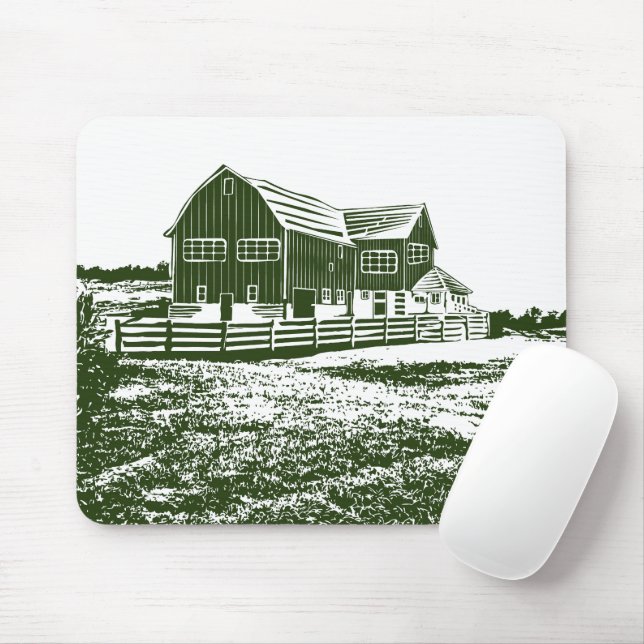 Countryside landscape woodcut style farm house mouse mat (With Mouse)