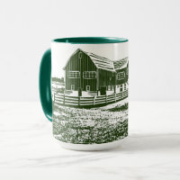 Countryside landscape woodcut style farm house