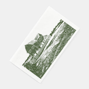 Countryside landscape woodcut style farm house napkin