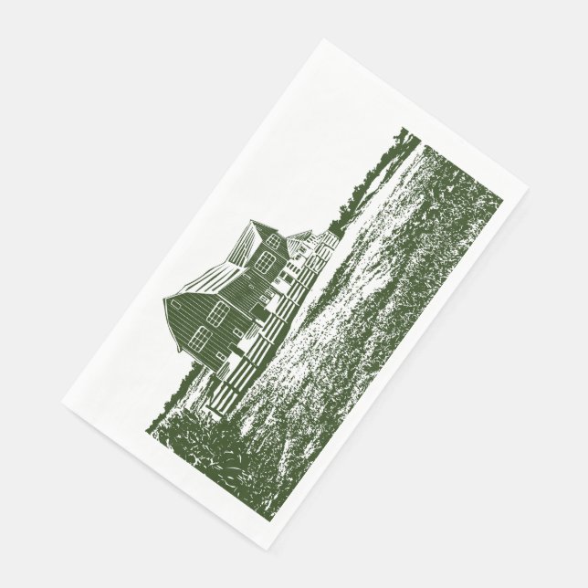 Countryside landscape woodcut style farm house napkin (Corner)