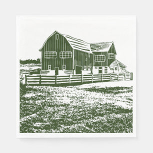 Countryside landscape woodcut style farm house napkin