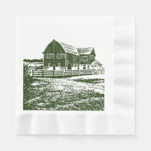 Countryside landscape woodcut style farm house napkin