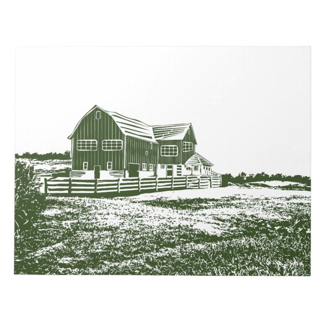 Countryside landscape woodcut style farm house notepad (Front)