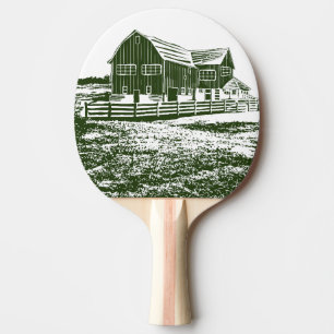 Countryside landscape woodcut style farm house ping pong paddle