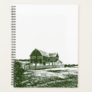 Countryside landscape woodcut style farm house planner