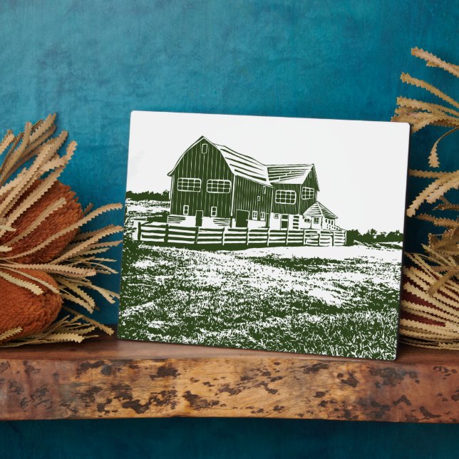 Countryside landscape woodcut style farm house plaque (Side)