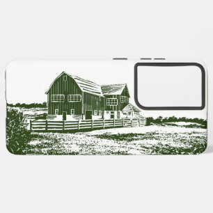 Countryside landscape woodcut style farm house samsung galaxy case