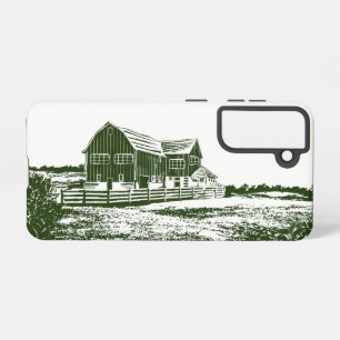 Countryside landscape woodcut style farm house samsung galaxy case