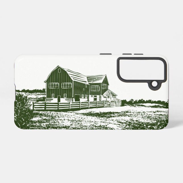 Countryside landscape woodcut style farm house samsung galaxy s21 case (Back Horizontal)