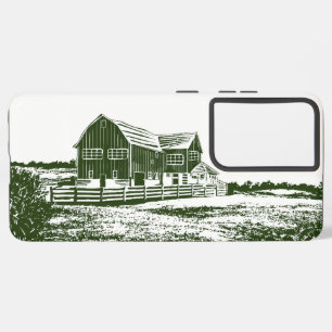Countryside landscape woodcut style farm house samsung galaxy case