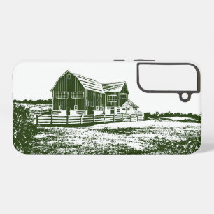 Countryside landscape woodcut style farm house samsung galaxy case