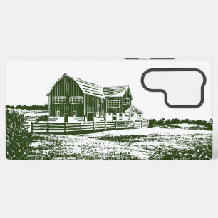 Countryside landscape woodcut style farm house samsung galaxy case