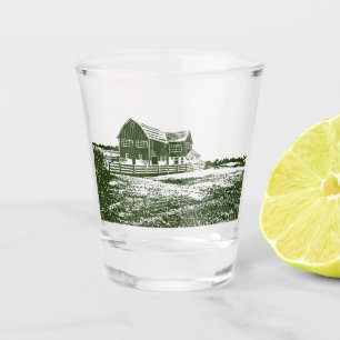 Countryside landscape woodcut style farm house shot glass