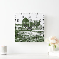 Countryside landscape woodcut style farm house