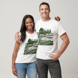 Countryside landscape woodcut style farm house T-Shirt