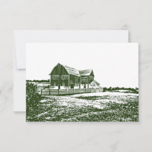 Countryside landscape woodcut style farm house thank you card