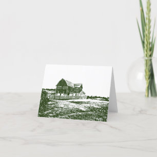 Countryside landscape woodcut style farm house thank you card
