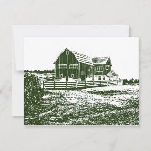 Countryside landscape woodcut style farm house thank you card