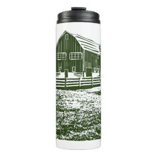 Countryside landscape woodcut style farm house thermal tumbler