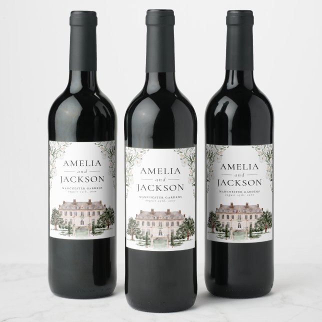 Countryside Manor Wedding Wine Label (Bottles)