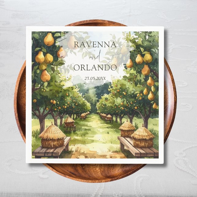 Countryside Pear Orchard Rustic Wedding Napkin (Creator Uploaded)