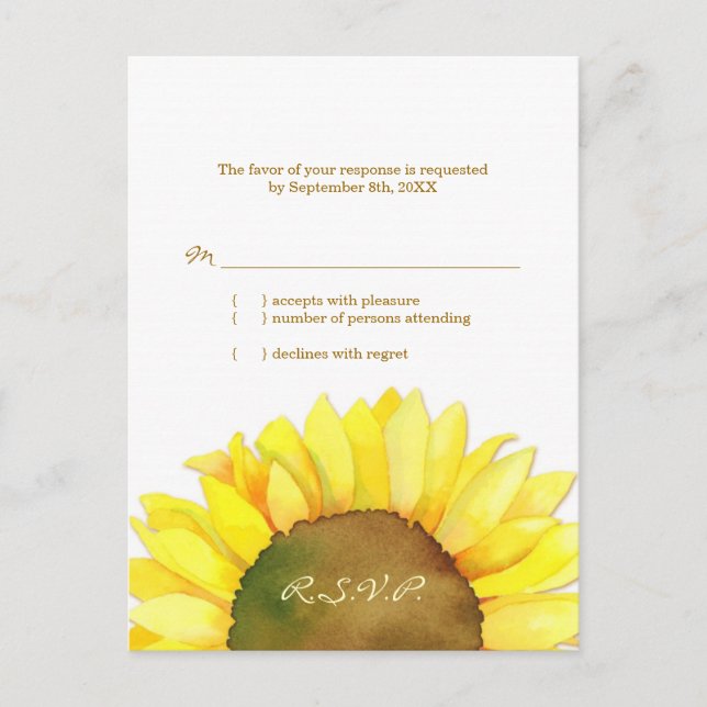 Countryside Sunflower Wedding RSVP Invitation Postcard (Front)
