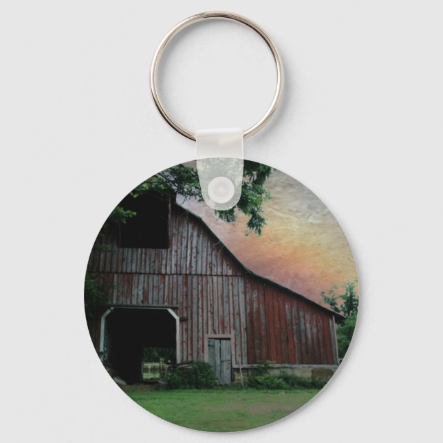 countryside sunset farm landscape old red barn key ring (Front)