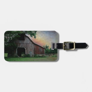 countryside sunset farm landscape old red barn luggage tag