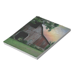 countryside sunset farm landscape old red barn notepad