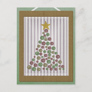 County Christmas Button Tree Frame Greeting Holiday Postcard