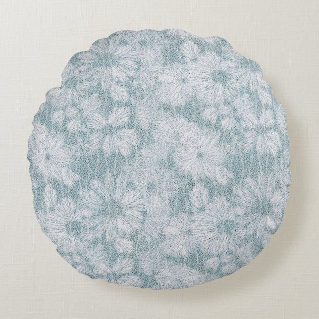 County Cottage Velvety Blue Daisy  Round Cushion (Front)