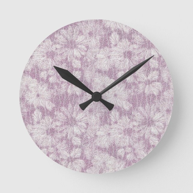 County Cottage Velvety Lilac Daisy Round Clock (Front)