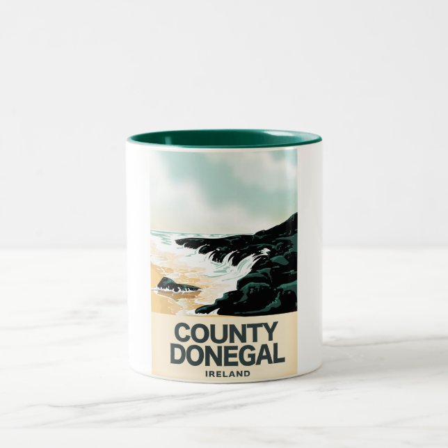 County Donegal Seaside travel poster Two-Tone Coffee Mug (Center)