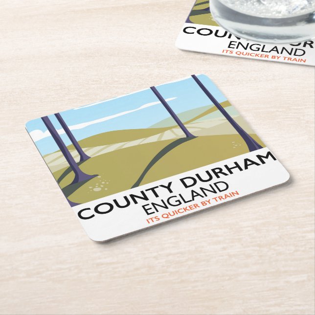 County Durham, England train poster Square Paper Coaster (Angled)