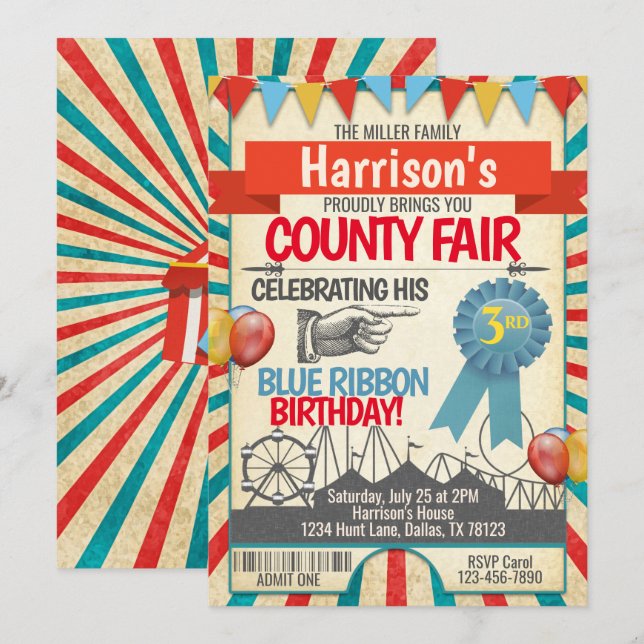 County Fair Birthday Party Invitation (Front/Back)
