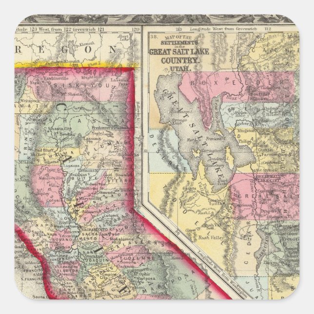 County Map Of California Square Sticker (Front)