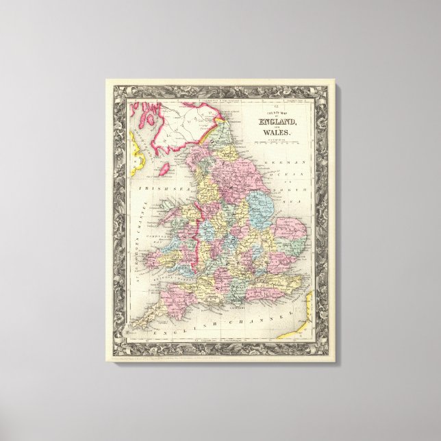 County Map Of England, And Wales Canvas Print (Front)