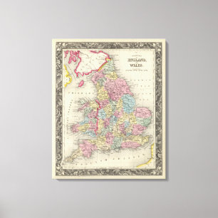 County Map Of England, And Wales Canvas Print
