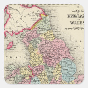 County Map Of England, And Wales Square Sticker