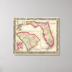 County Map Of Florida Canvas Print